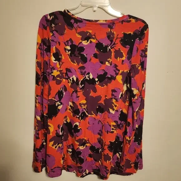 LOGO Lori Goldstein XS Orange Floral Long Sleeve Tunic - Picture 7 of 8